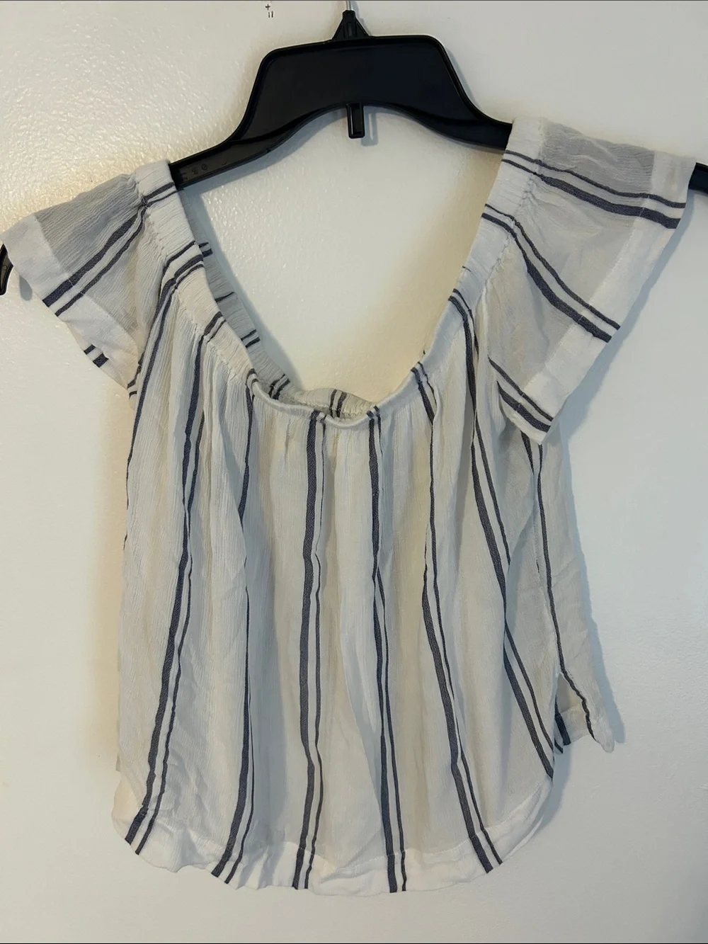 Anthropologie cloth & stone White Off-Shoulder Skirt with Navy Stripes